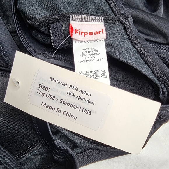 Firpearl Swimsuit Ruched One Piece Black Adjustable Straps Women's Size 8 NWT - Picture 8 of 9